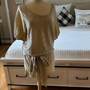 Gold Shimmer Dress with Tie Waist ( drop waist )